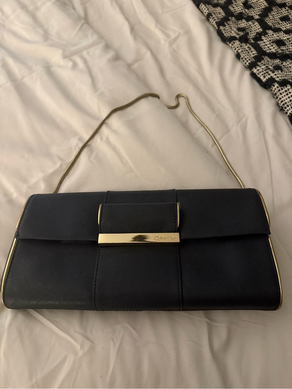 Calvin Klein Black Clutch with Gold Chain Strap
